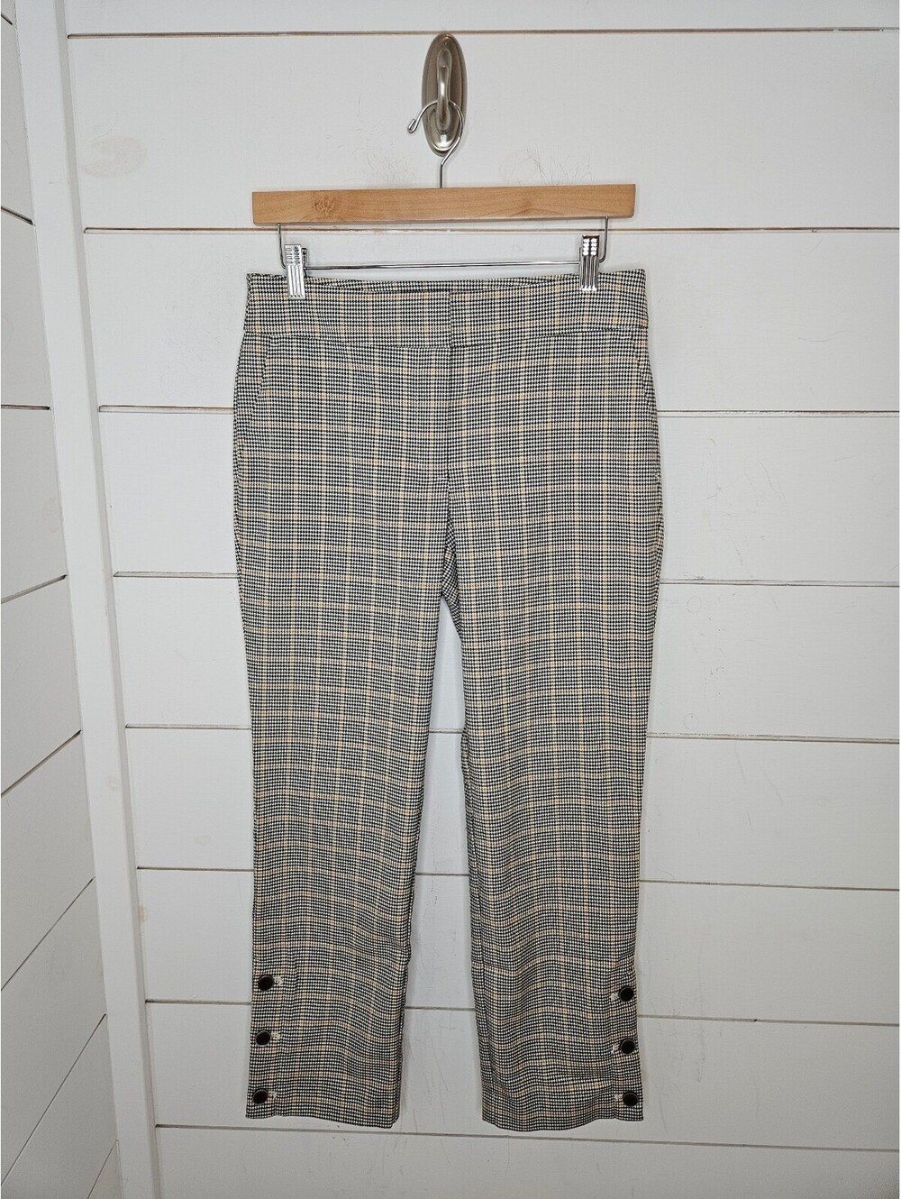 Ann Taylor size 2 black white & yellow plaid houndstooth cropped dress pants